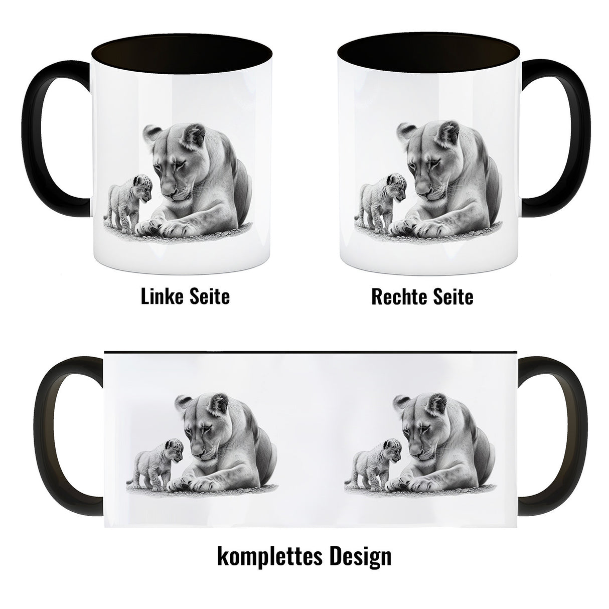 Liegende Löwin mit Babylöwe Kaffeebecher