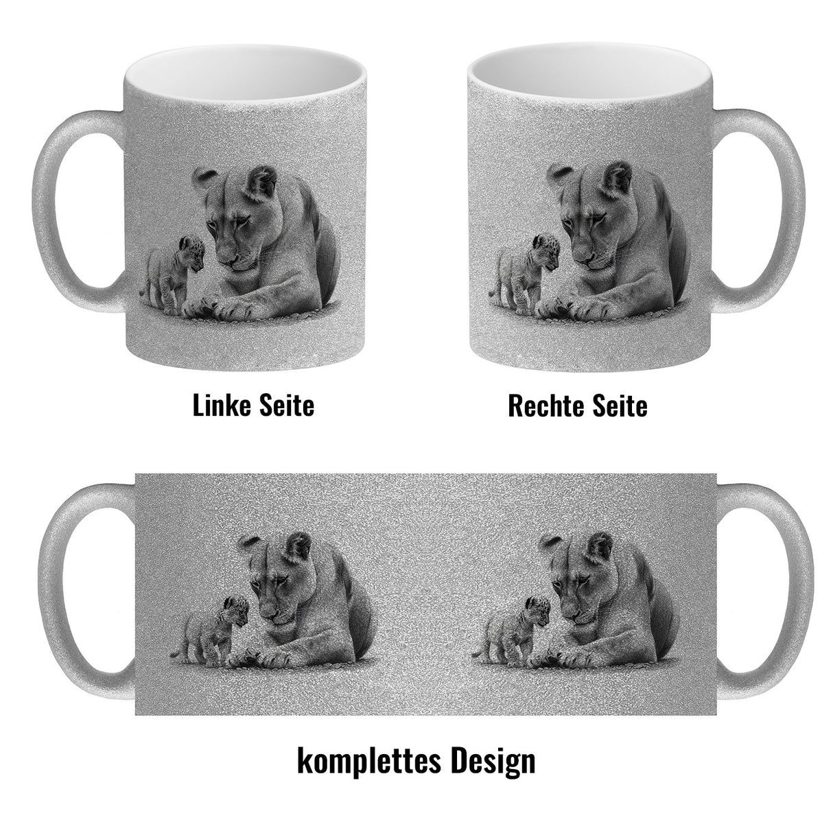 Liegende Löwin mit Babylöwe Kaffeebecher