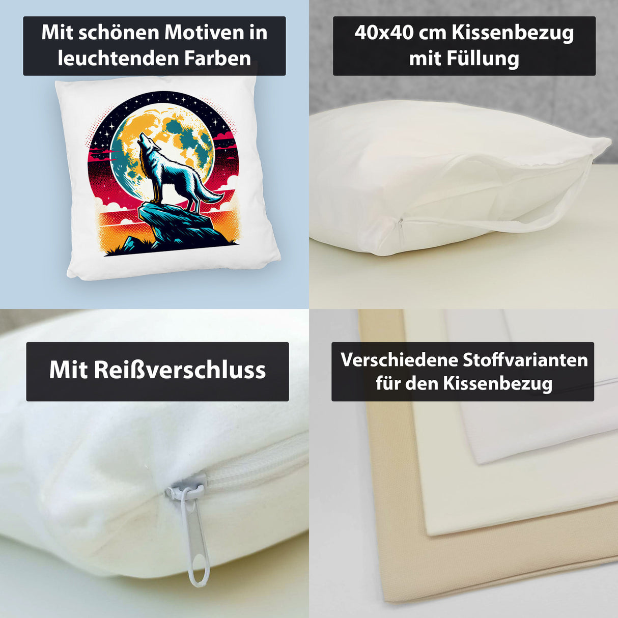 Wolf Vollmond Kissen