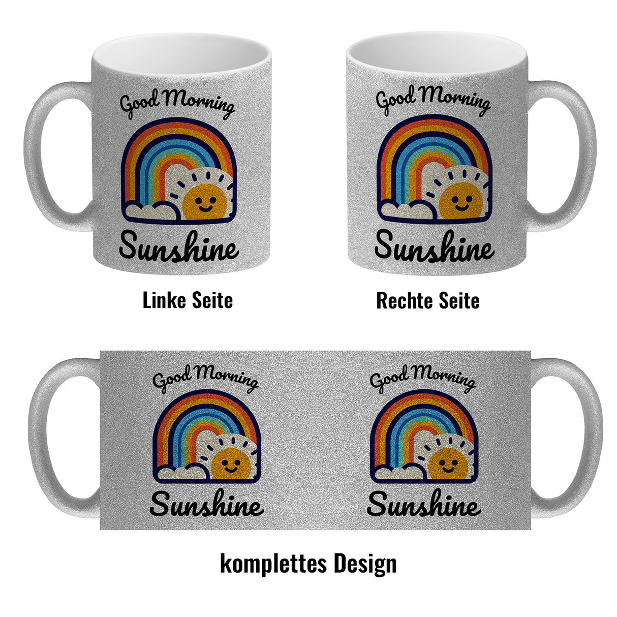 Regenbogen und Sonne Kaffeebecher mit Spruch Good Morning Sunshine