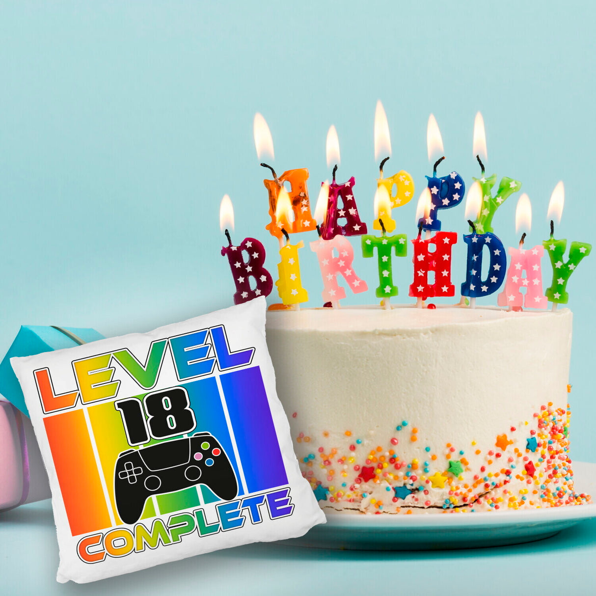 18. Geburtstag Gamer Kissen mit Spruch Level 18 complete
