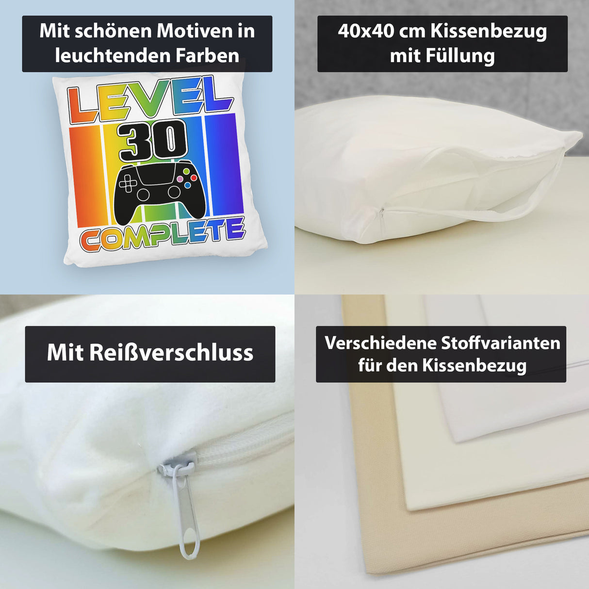 30. Geburtstag Gamer Kissen mit Spruch Level 30 complete