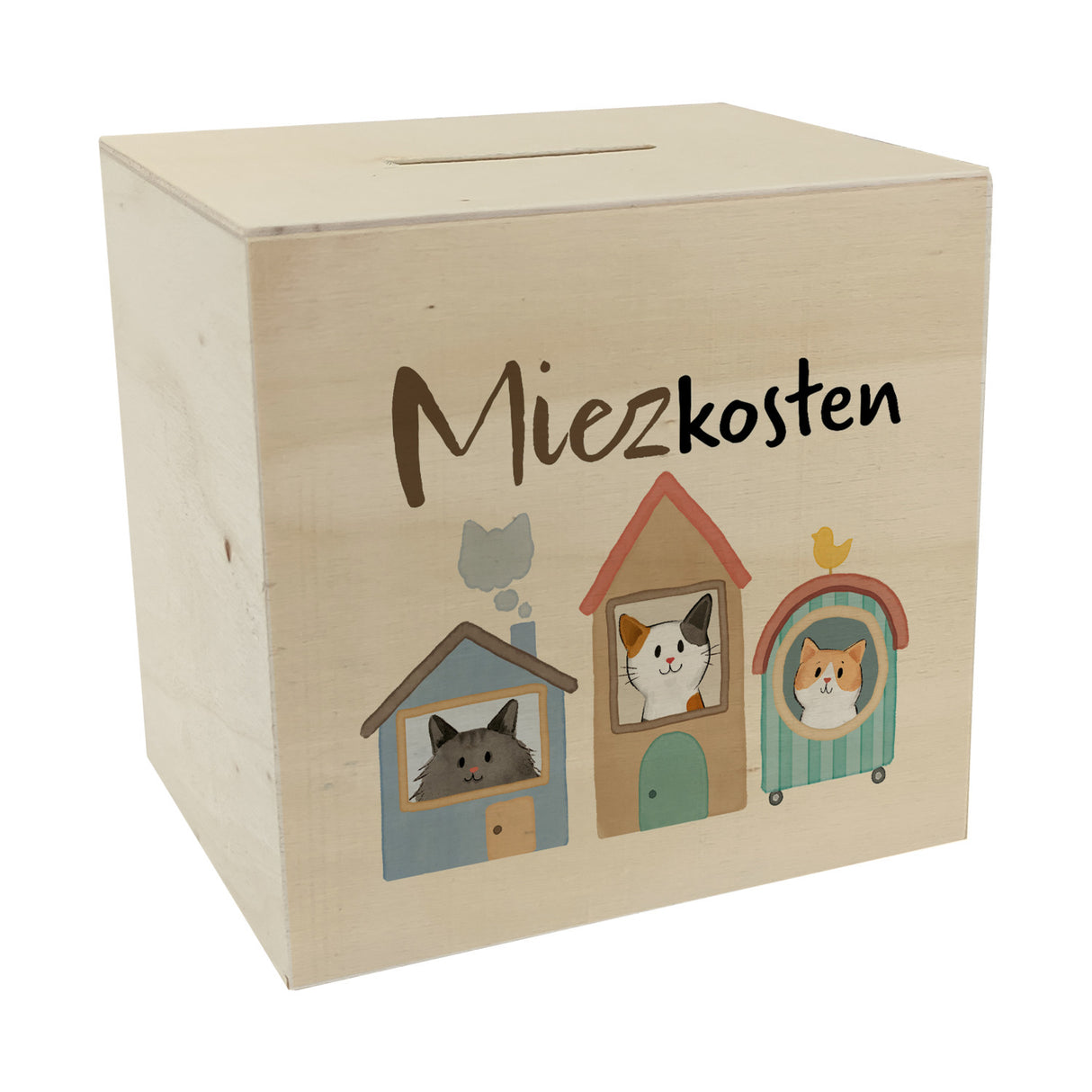 Katzen Spardose mit Spruch Miezkosten