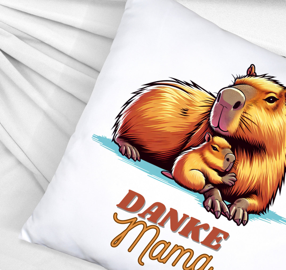 Capybara Mama und Kind Kissen mit Spruch Danke Mama