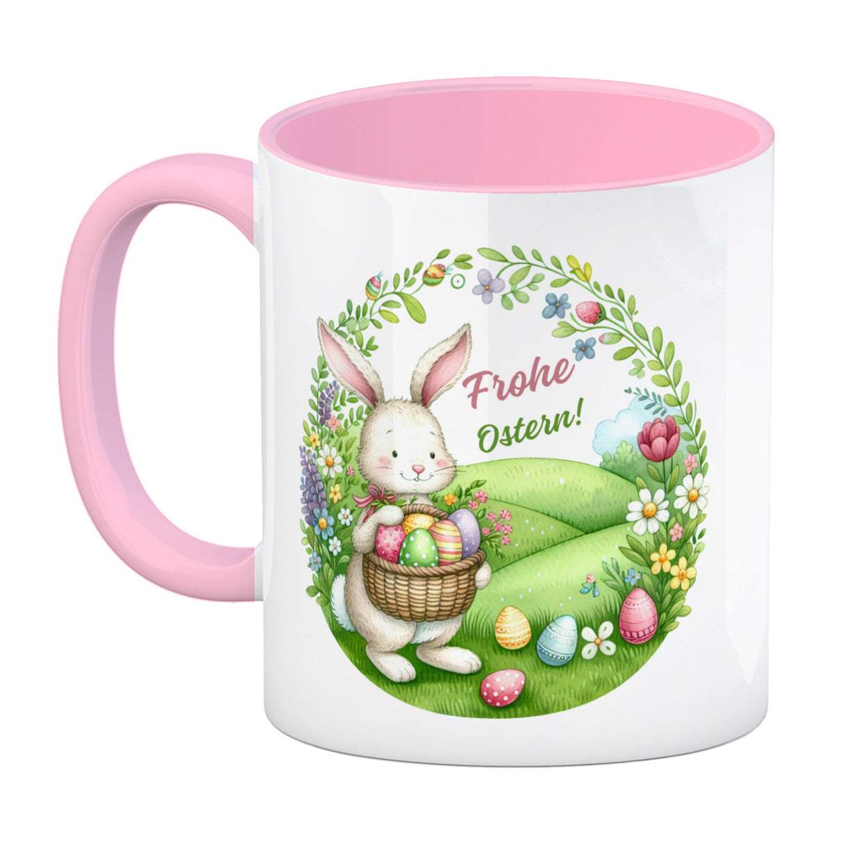 Osterhase Kaffeebecher mit Spruch Frohe Ostern