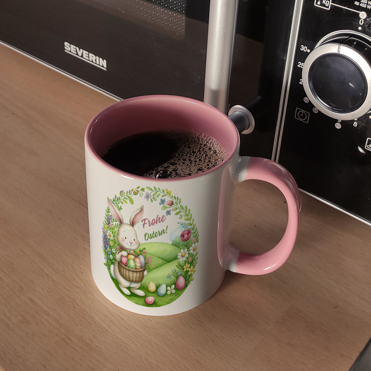 Osterhase Kaffeebecher mit Spruch Frohe Ostern