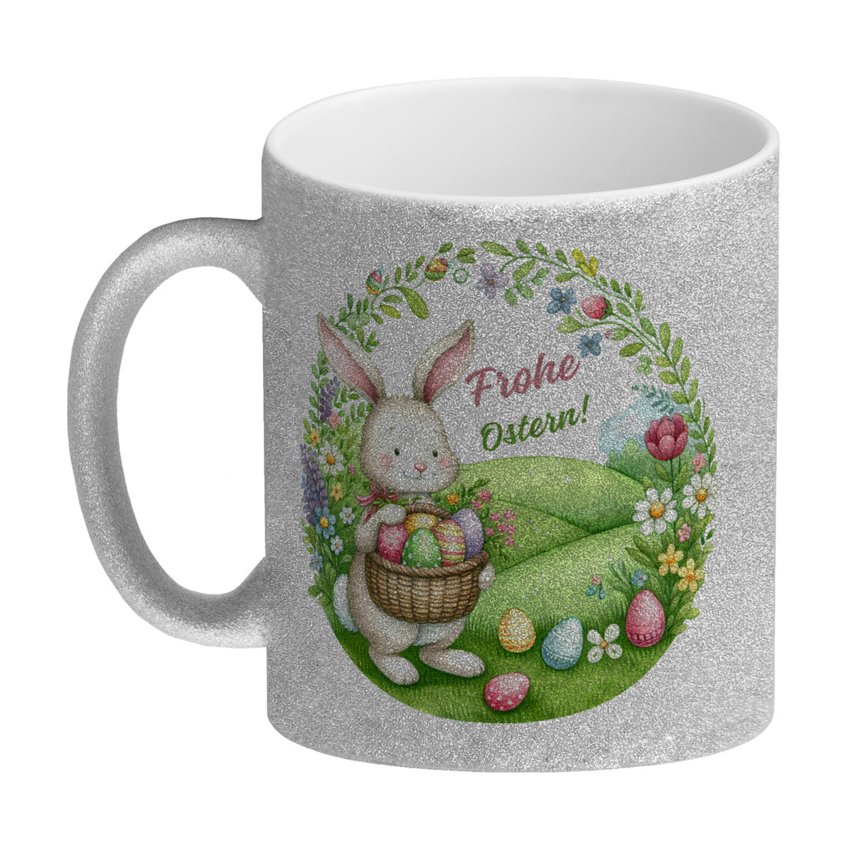 Osterhase Kaffeebecher mit Spruch Frohe Ostern