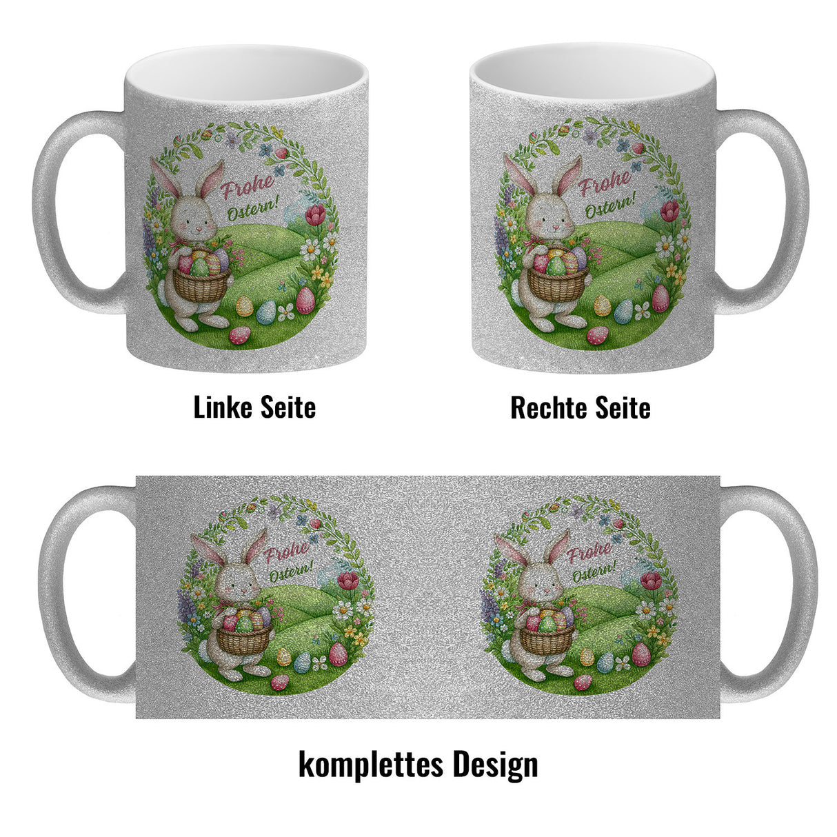 Osterhase Kaffeebecher mit Spruch Frohe Ostern