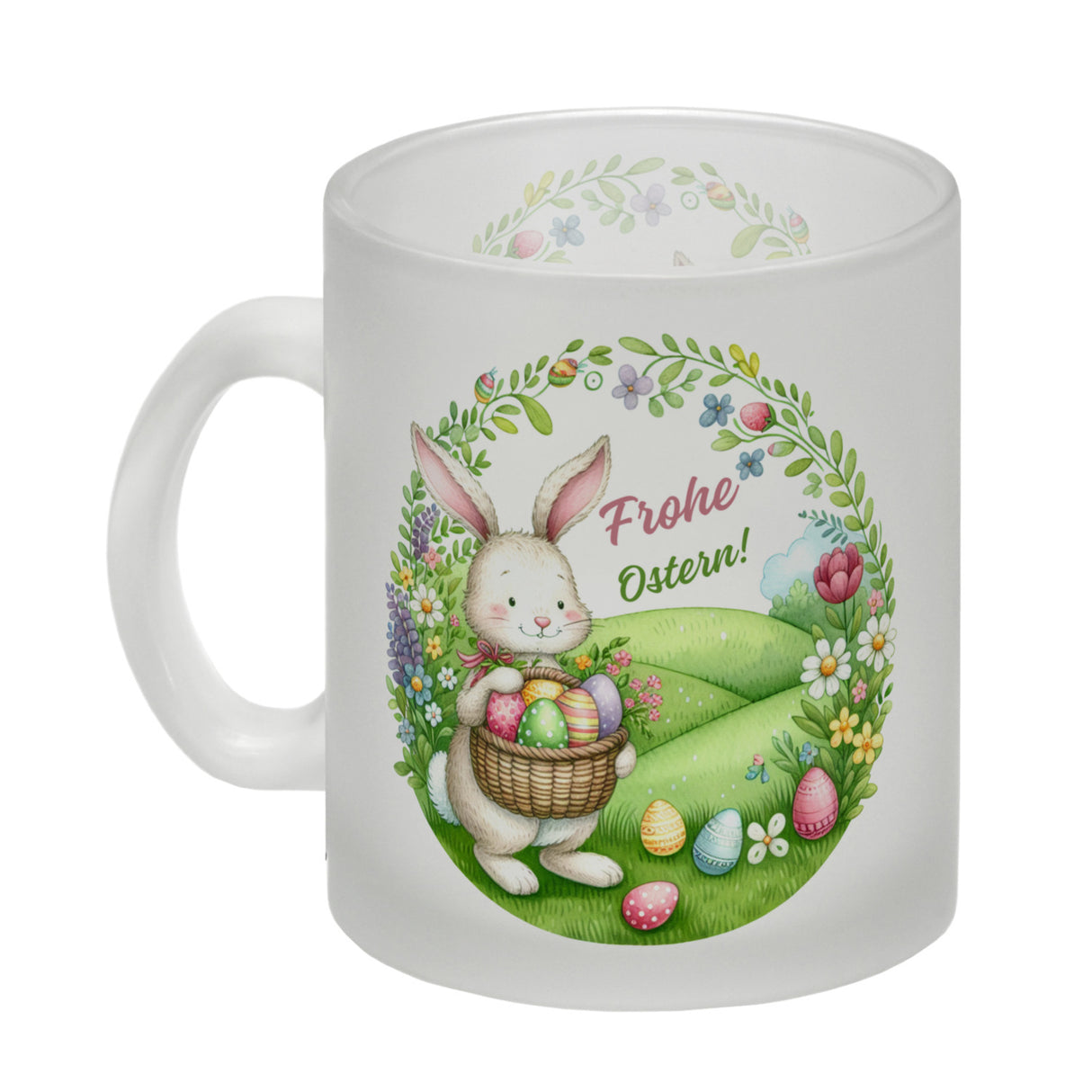 Osterhase Kaffeebecher mit Spruch Frohe Ostern