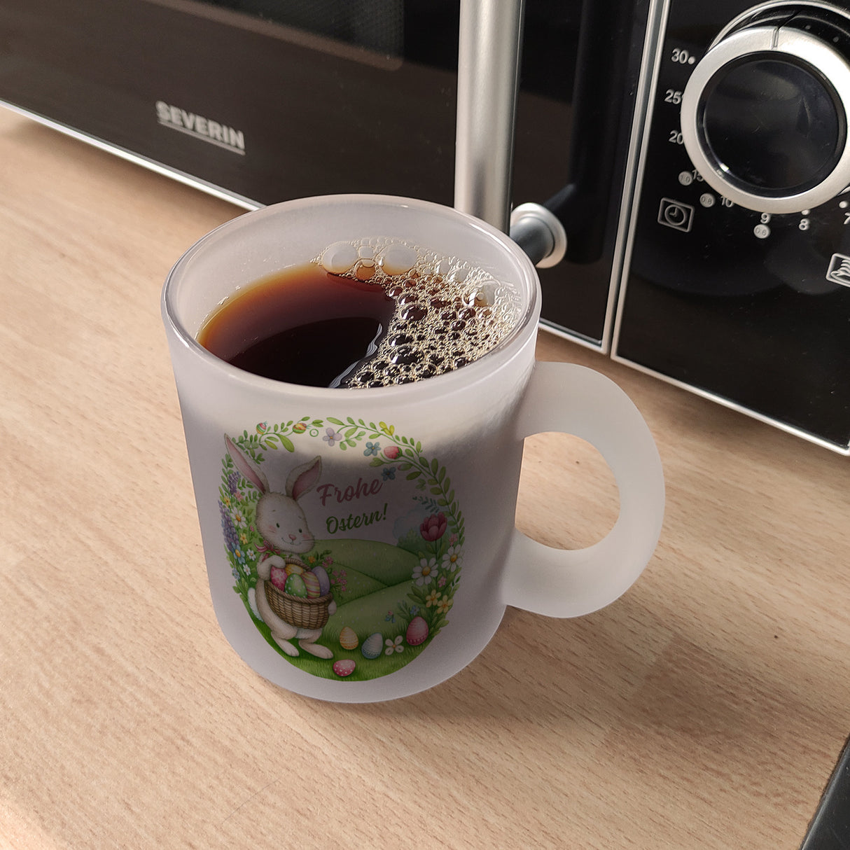 Osterhase Kaffeebecher mit Spruch Frohe Ostern