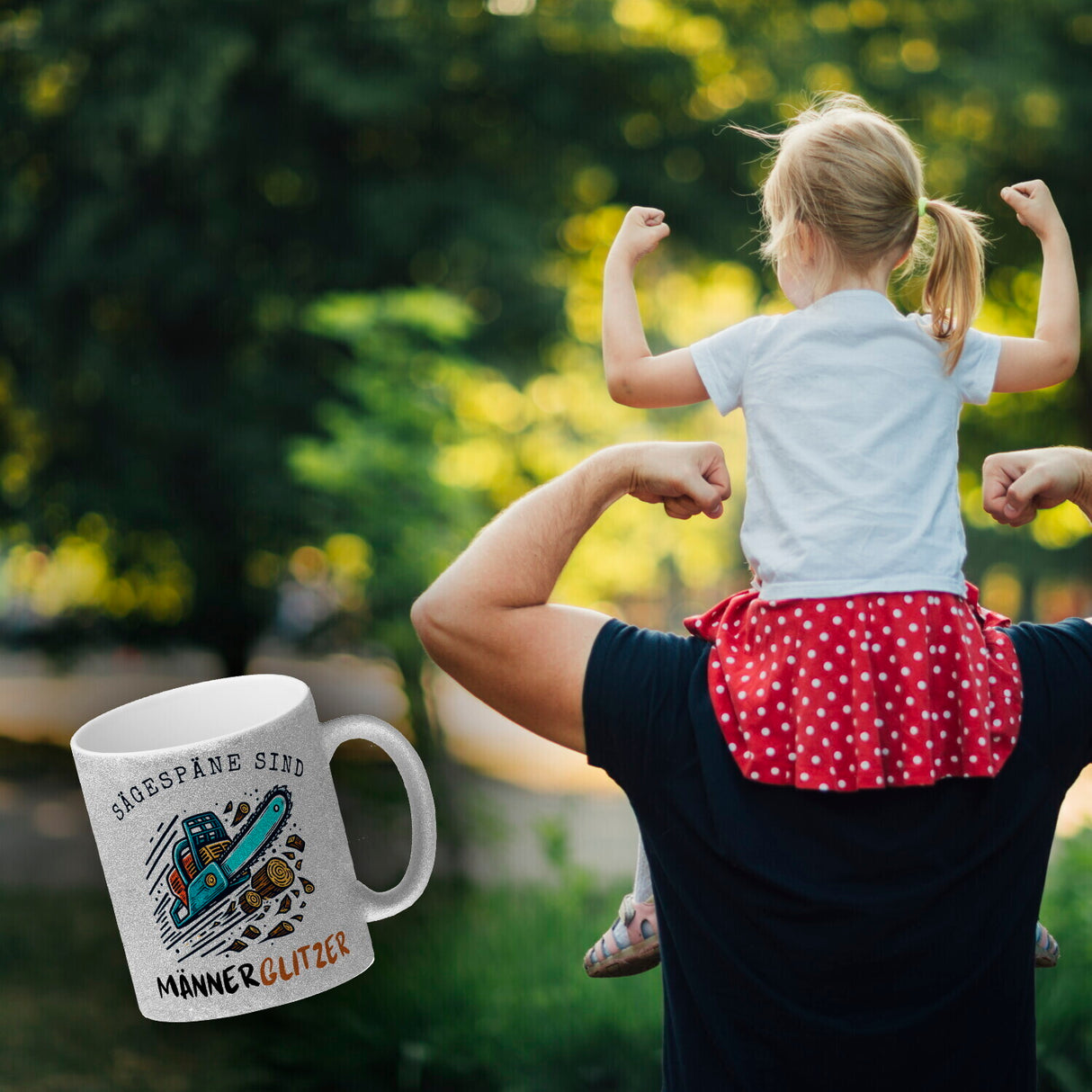 Kettensäge Kaffeebecher mit Spruch Sägespäne sind Männerglitzer