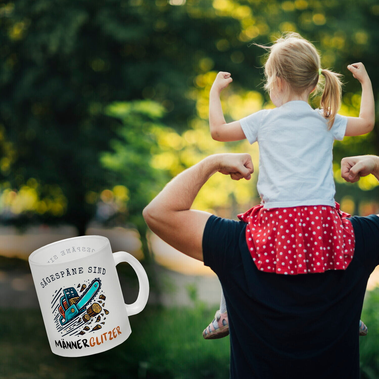 Kettensäge Kaffeebecher mit Spruch Sägespäne sind Männerglitzer