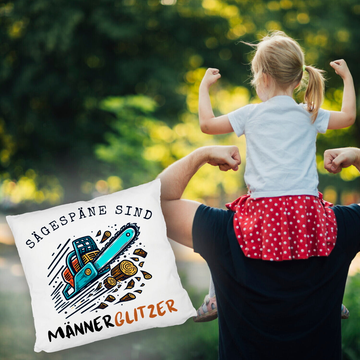 Kettensäge Kissen mit Spruch Sägespäne sind Männerglitzer