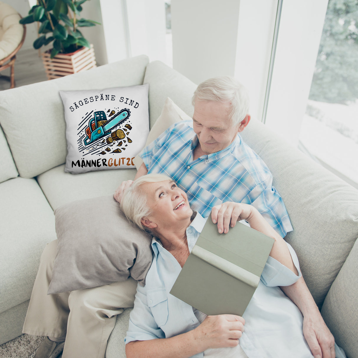 Kettensäge Kissen mit Spruch Sägespäne sind Männerglitzer