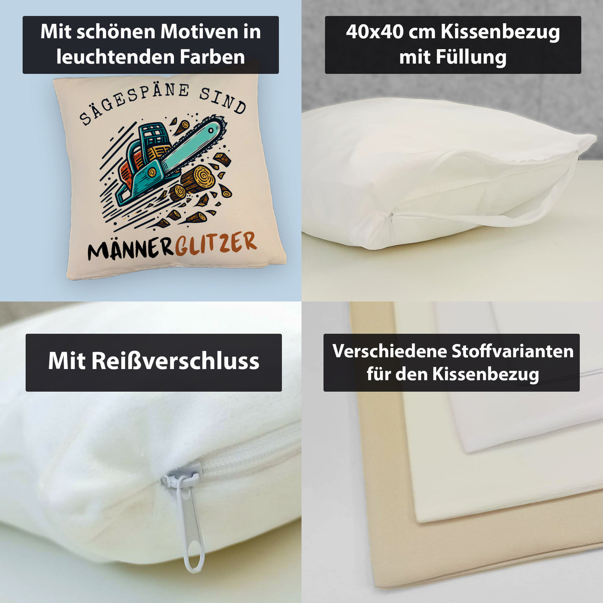 Kettensäge Kissen mit Spruch Sägespäne sind Männerglitzer
