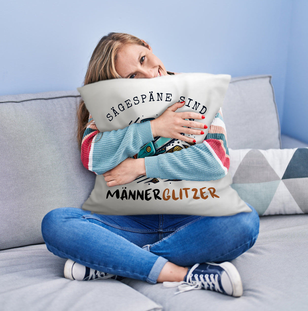 Kettensäge Kissen mit Spruch Sägespäne sind Männerglitzer
