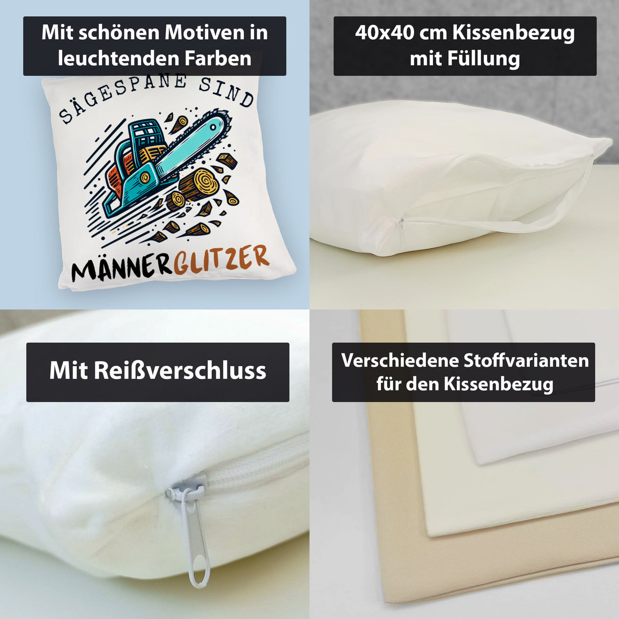 Kettensäge Kissen mit Spruch Sägespäne sind Männerglitzer