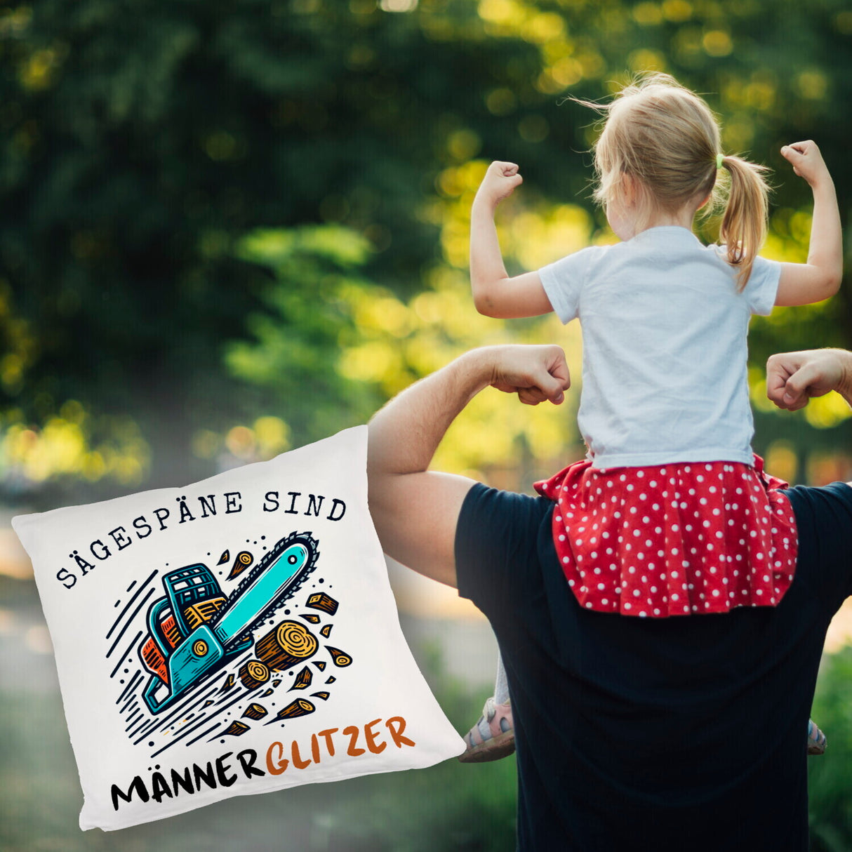 Kettensäge Kissen mit Spruch Sägespäne sind Männerglitzer