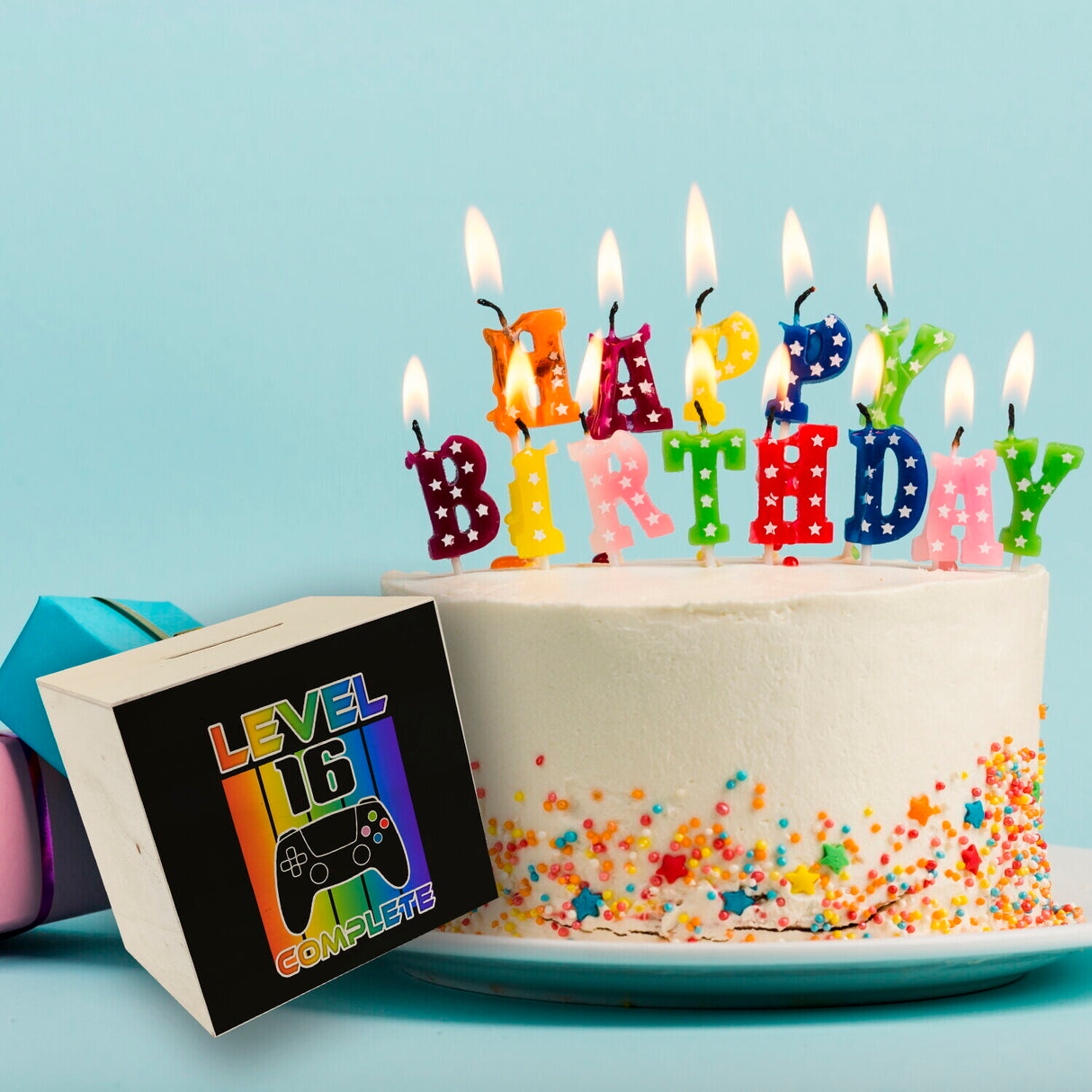 16. Geburtstag Gamer Spardose mit Spruch Level 16 complete