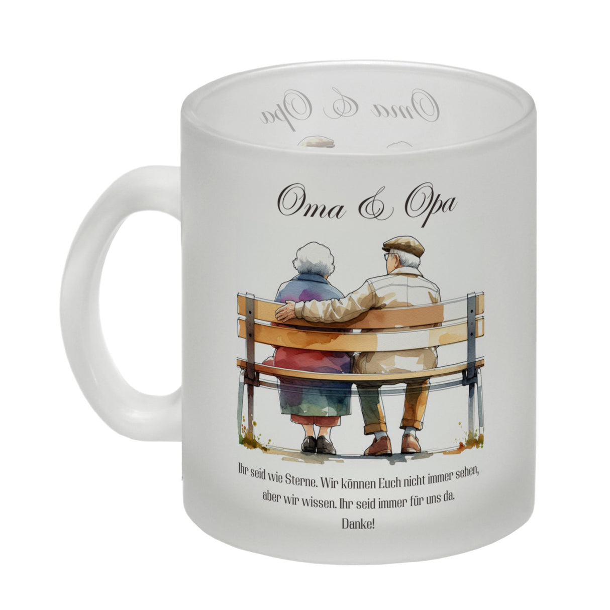 Oma und Opa auf Bank Kaffeebecher