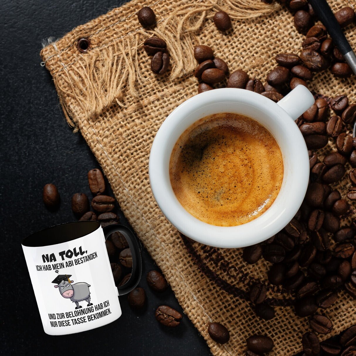 Zickige Ziege Abitur Kaffeebecher mit Spruch Abi bestanden