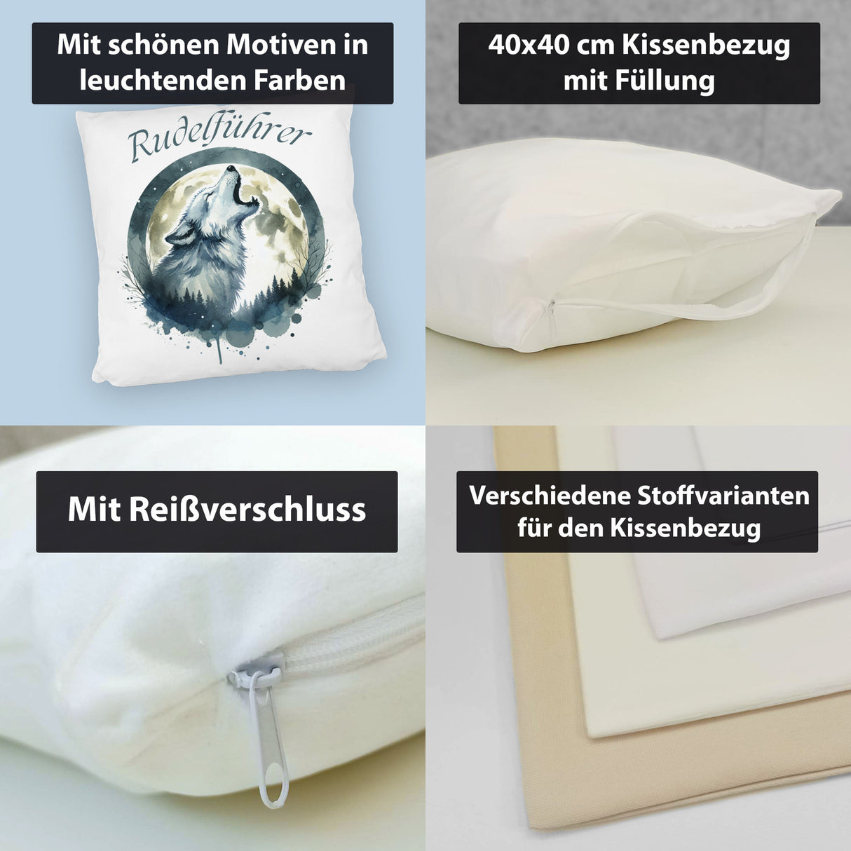 Wolf im Mondschein Rudelführer Kissen
