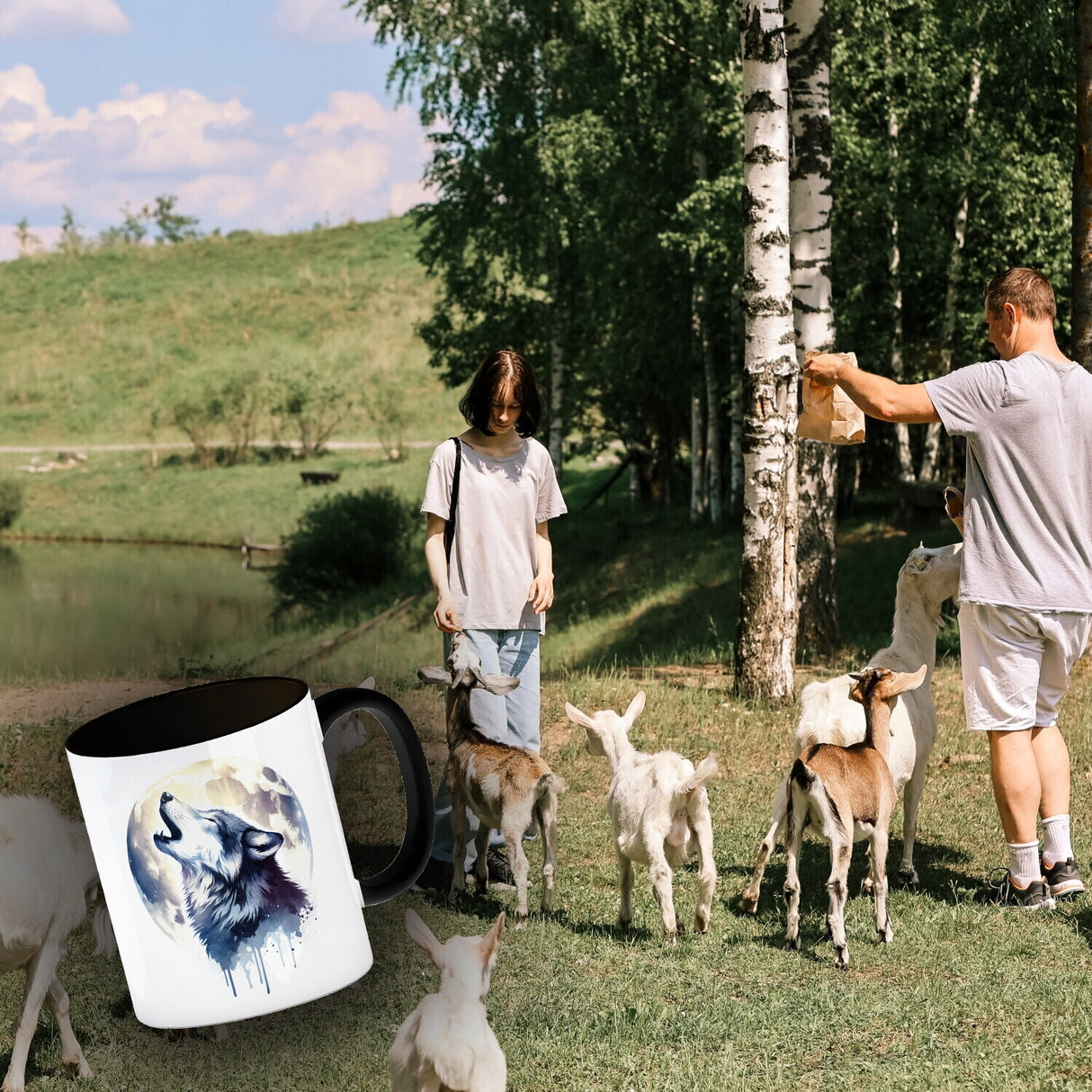 Wolf im Mondschein Kaffeebecher