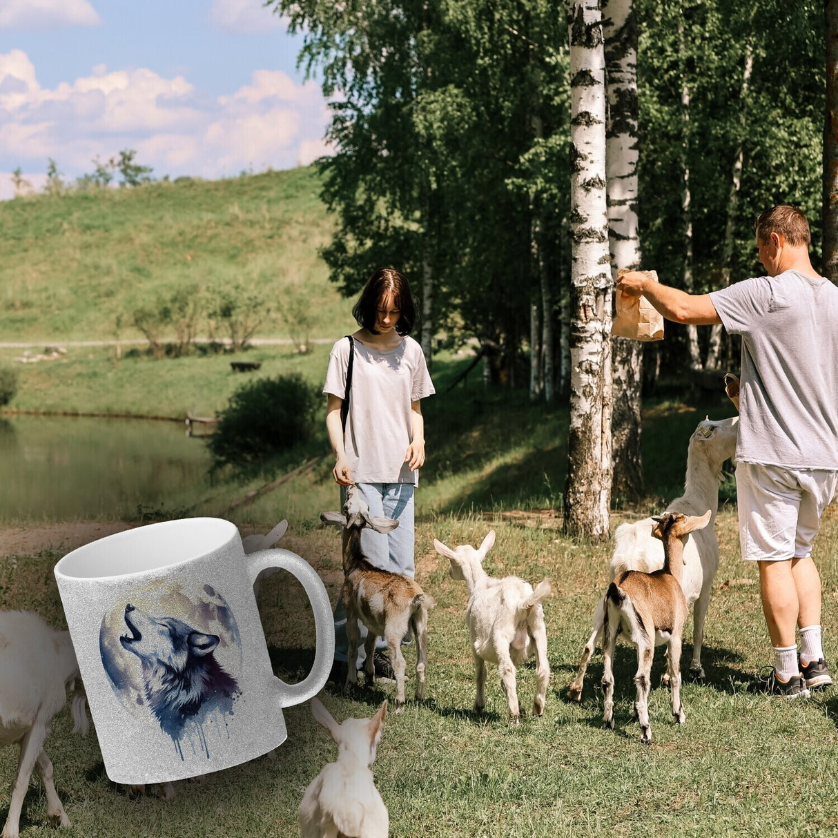 Wolf im Mondschein Kaffeebecher