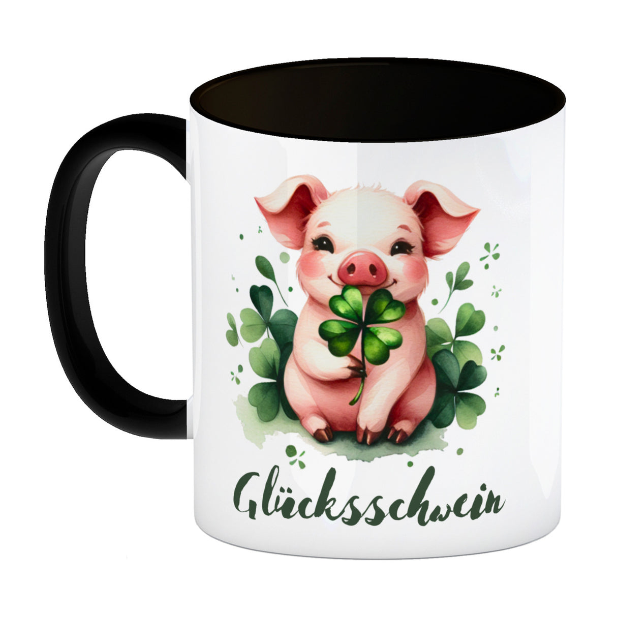 Glücksschwein mit Kleeblatt Kaffeebecher