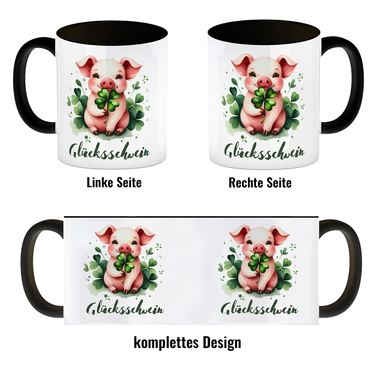 Glücksschwein mit Kleeblatt Kaffeebecher
