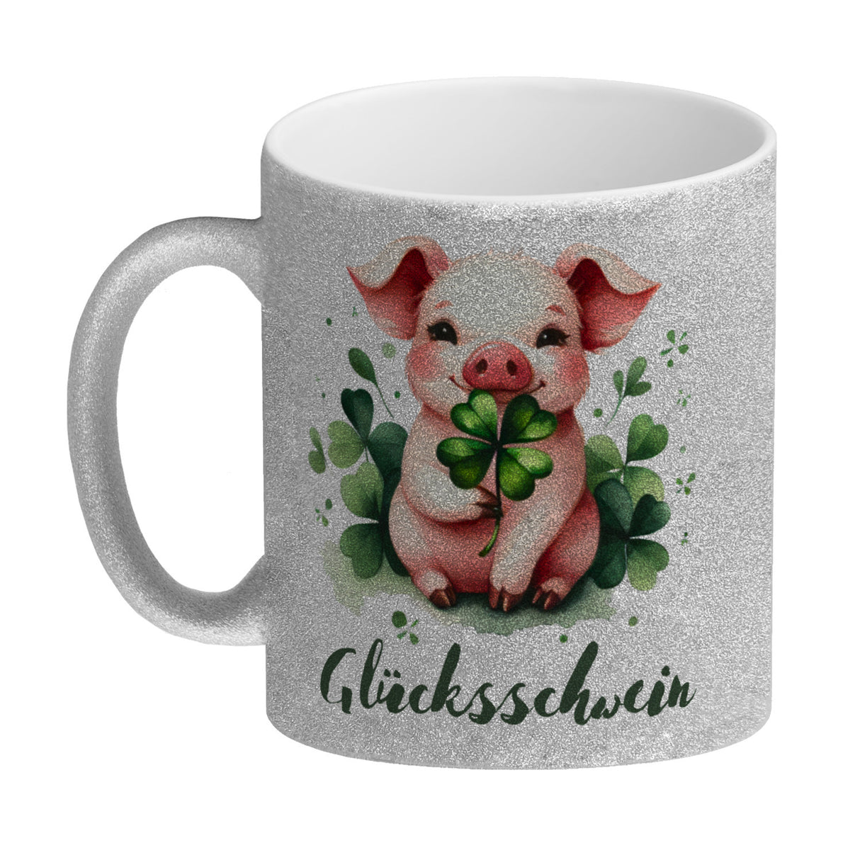 Glücksschwein mit Kleeblatt Kaffeebecher
