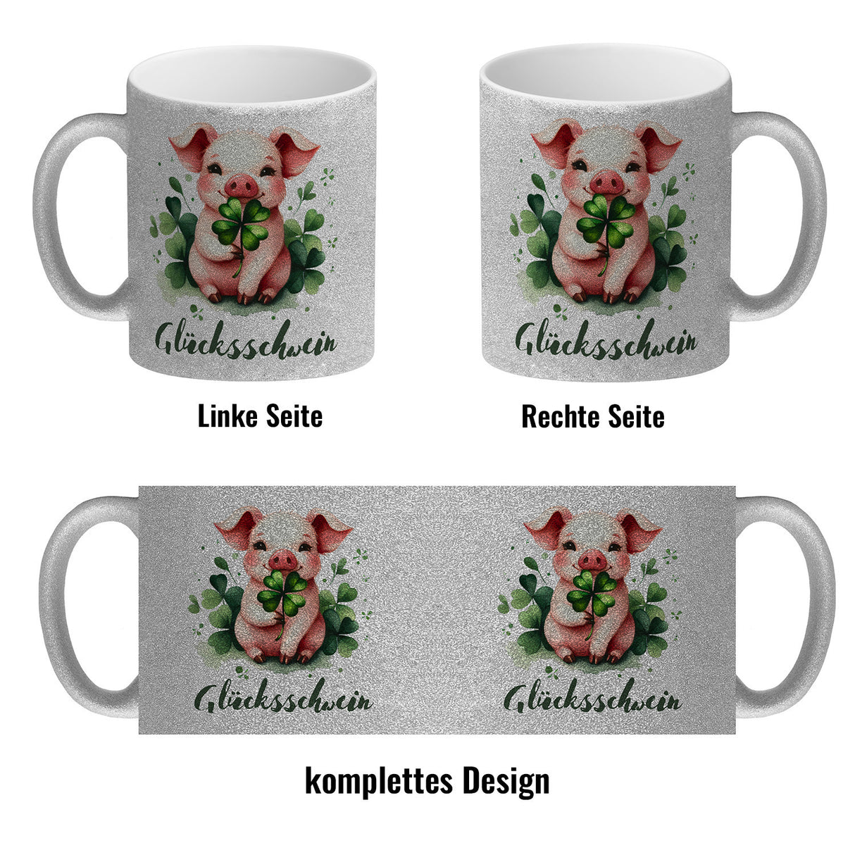 Glücksschwein mit Kleeblatt Kaffeebecher