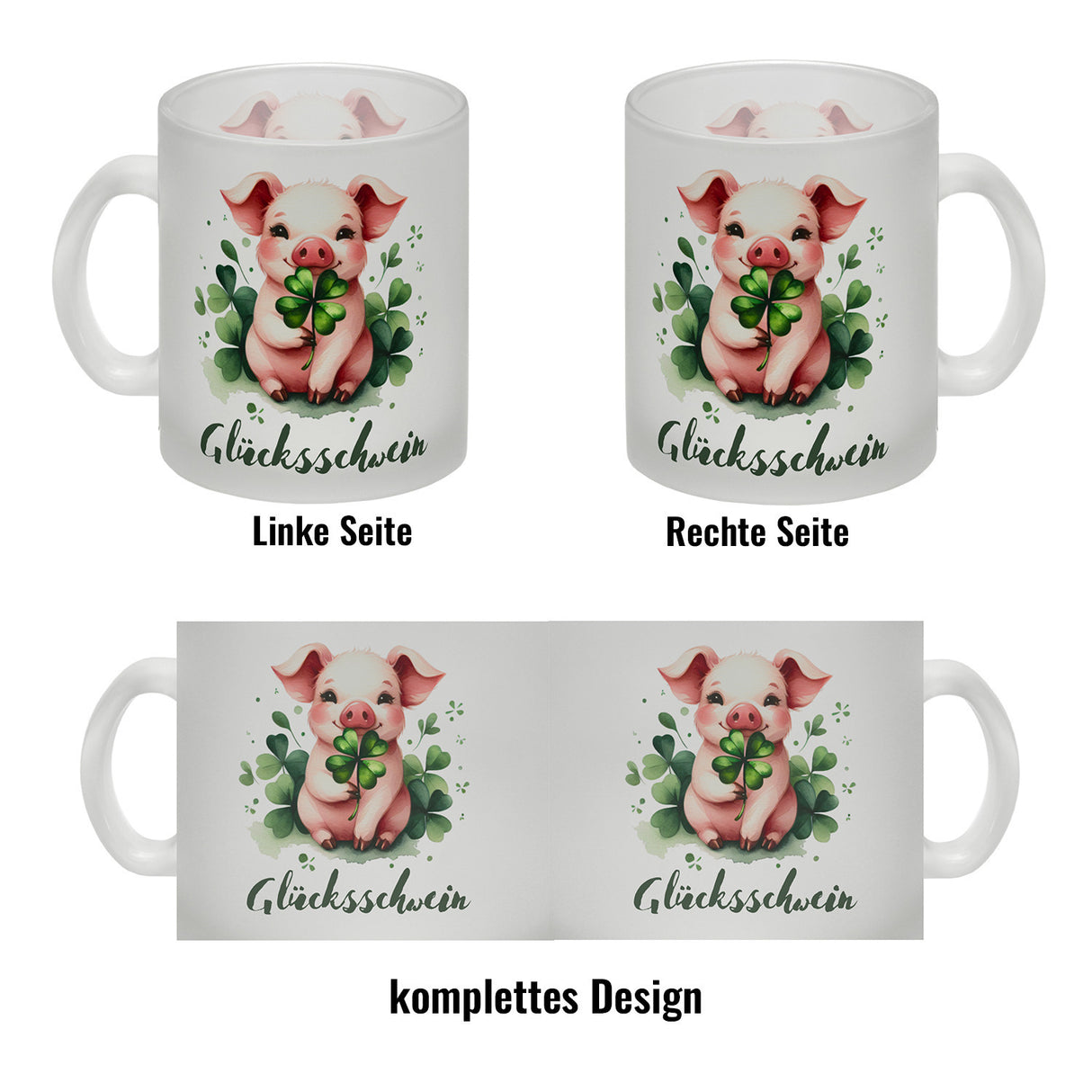 Glücksschwein mit Kleeblatt Kaffeebecher
