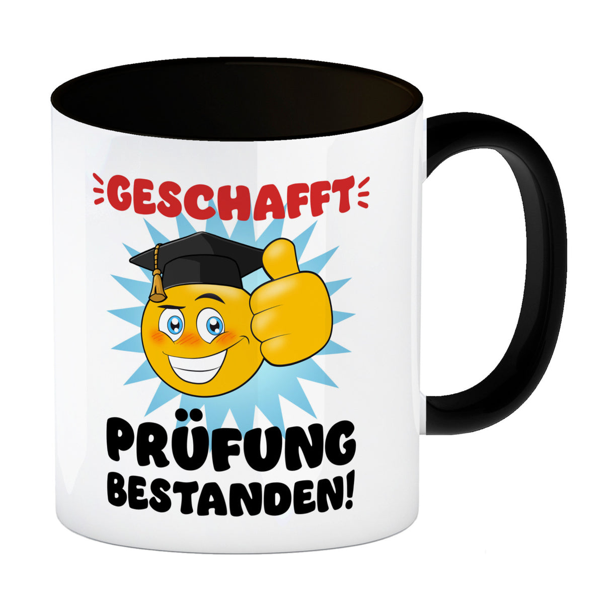 Prüfung bestanden Kaffeebecher mit Spruch Geschafft Prüfung bestanden