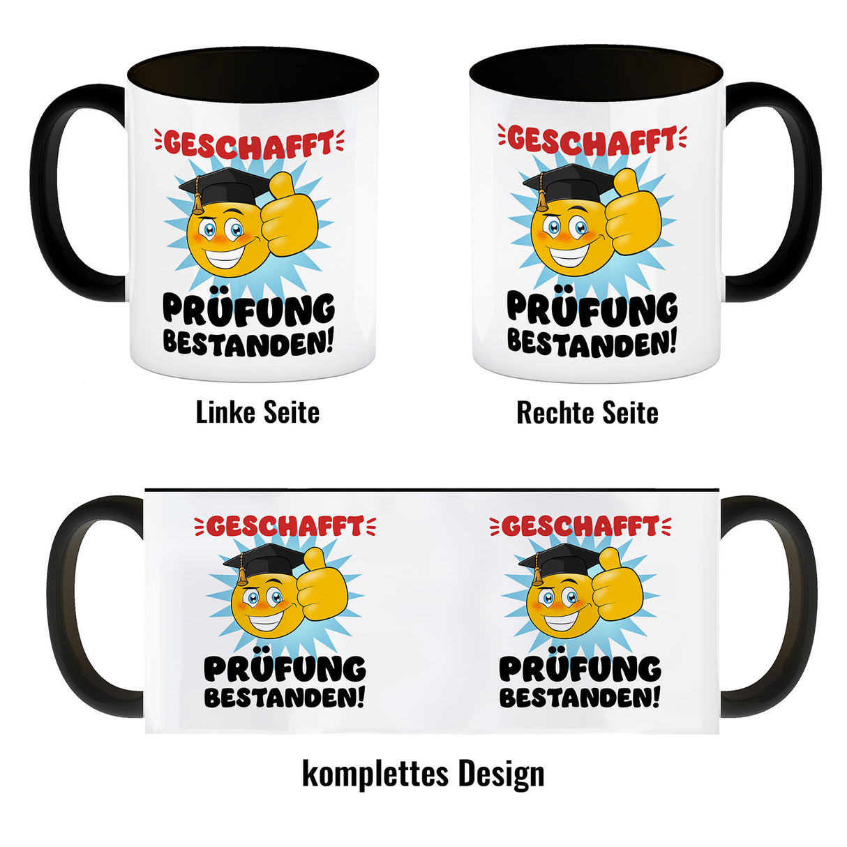 Prüfung bestanden Kaffeebecher mit Spruch Geschafft Prüfung bestanden