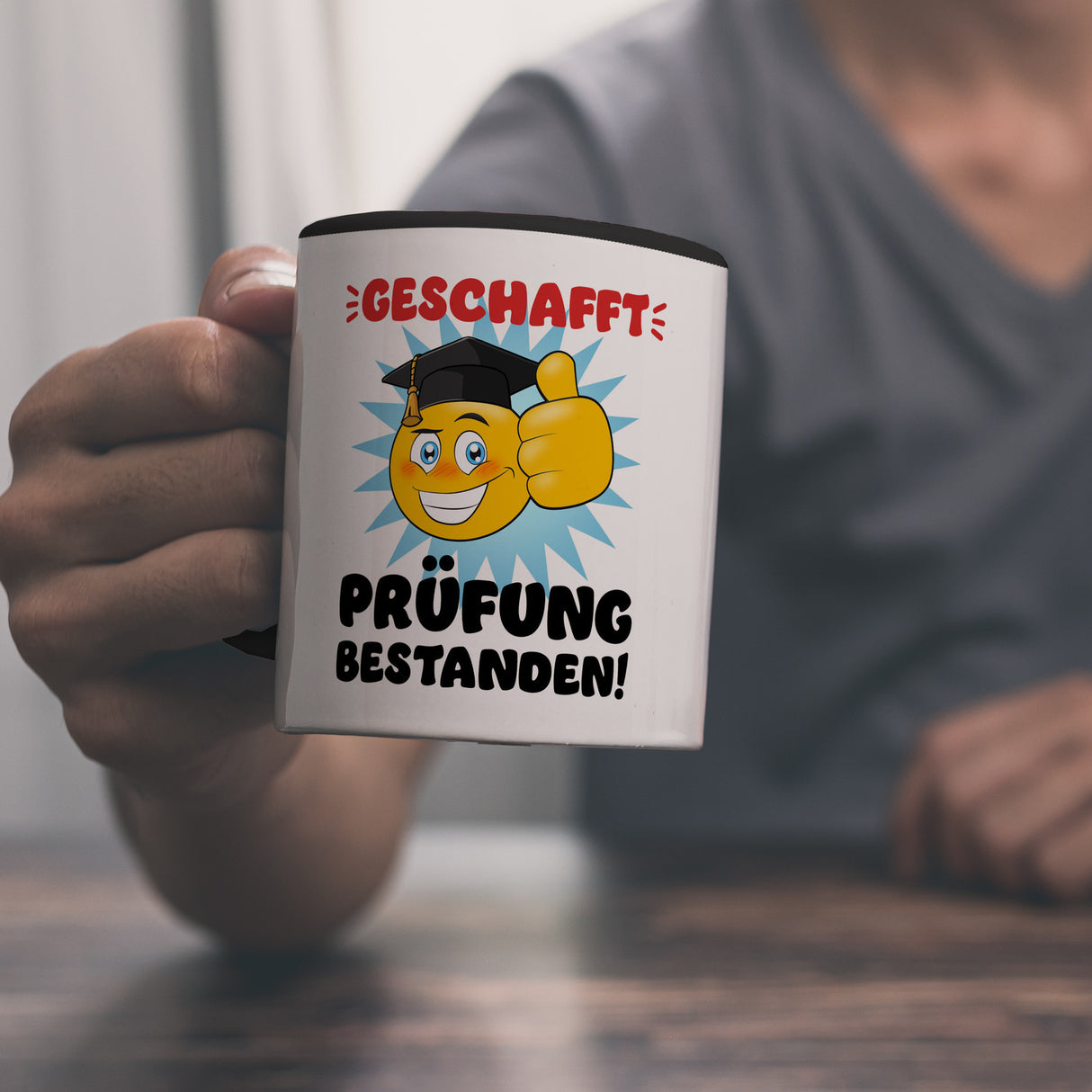 Prüfung bestanden Kaffeebecher mit Spruch Geschafft Prüfung bestanden