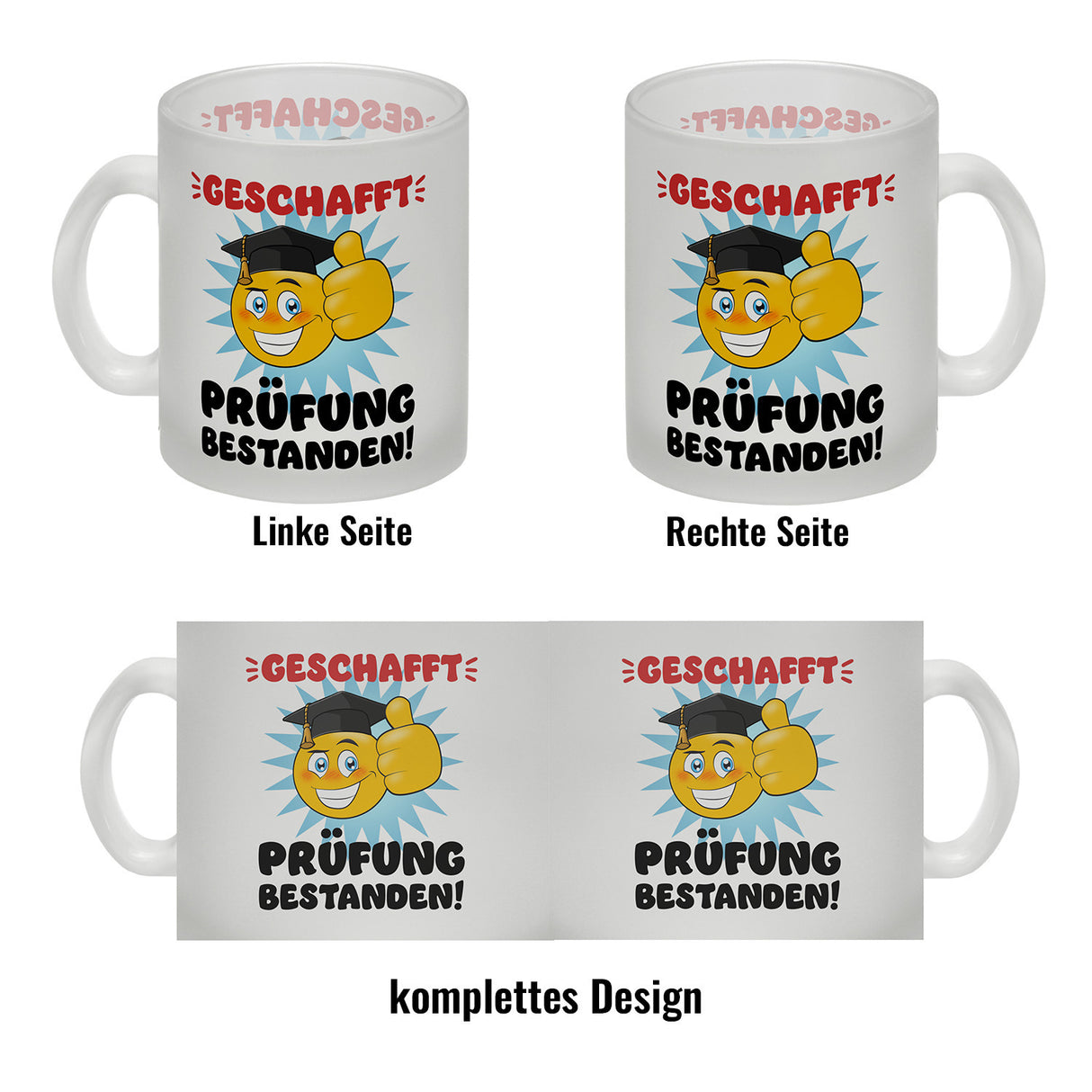 Prüfung bestanden Kaffeebecher mit Spruch Geschafft Prüfung bestanden