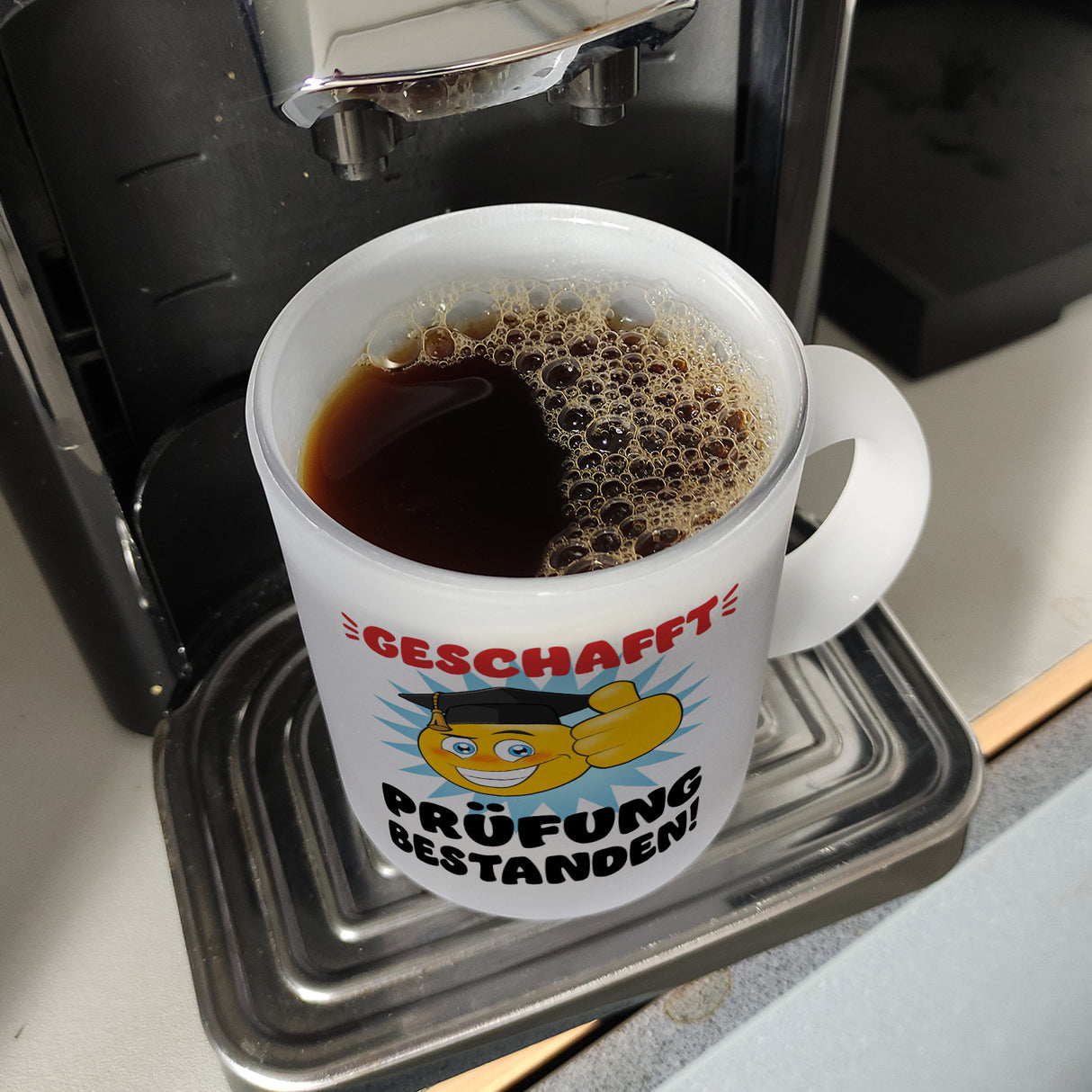 Prüfung bestanden Kaffeebecher mit Spruch Geschafft Prüfung bestanden