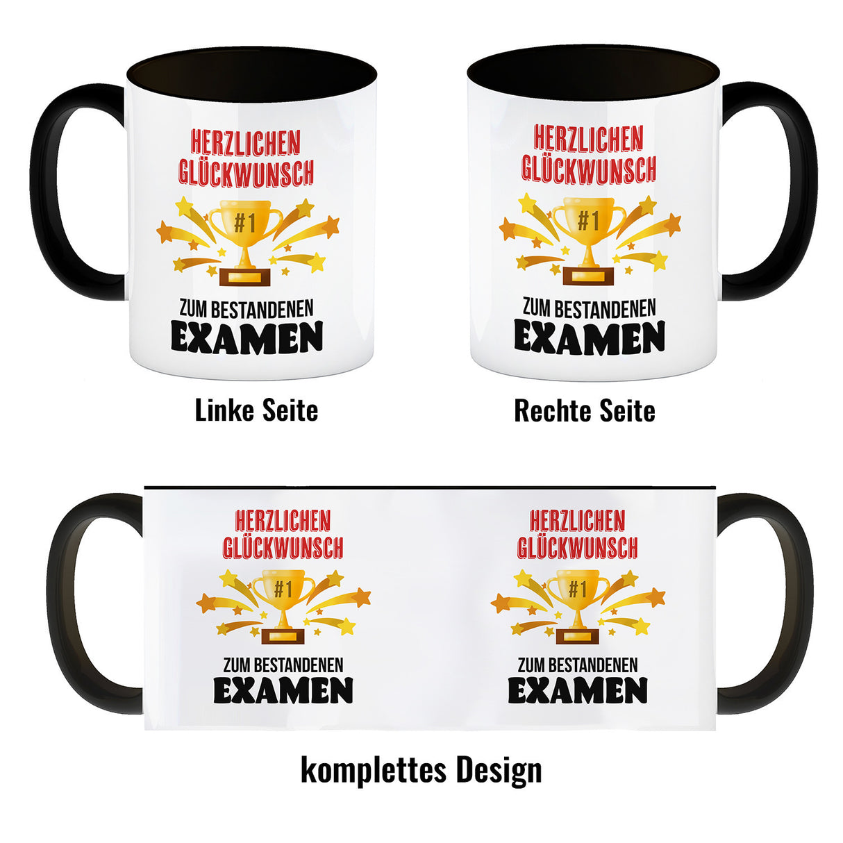 Nummer 1-Pokal Kaffeebecher mit Spruch Glückwunsch zum bestandenen Examen
