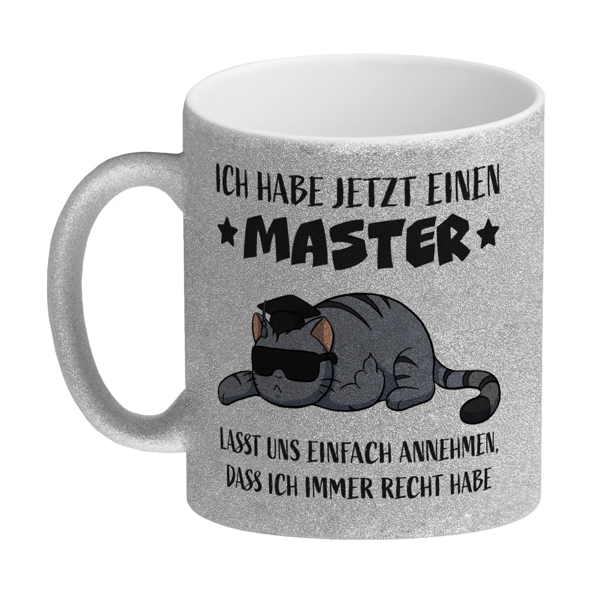 Schlaumeier-Katze Kaffeebecher mit Spruch Habe Master und immer recht