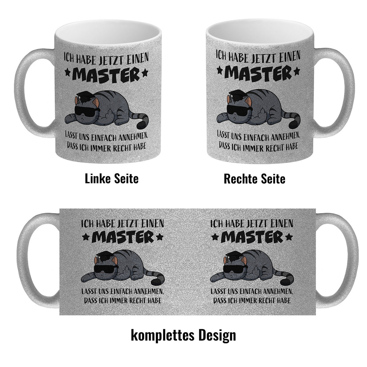 Schlaumeier-Katze Kaffeebecher mit Spruch Habe Master und immer recht