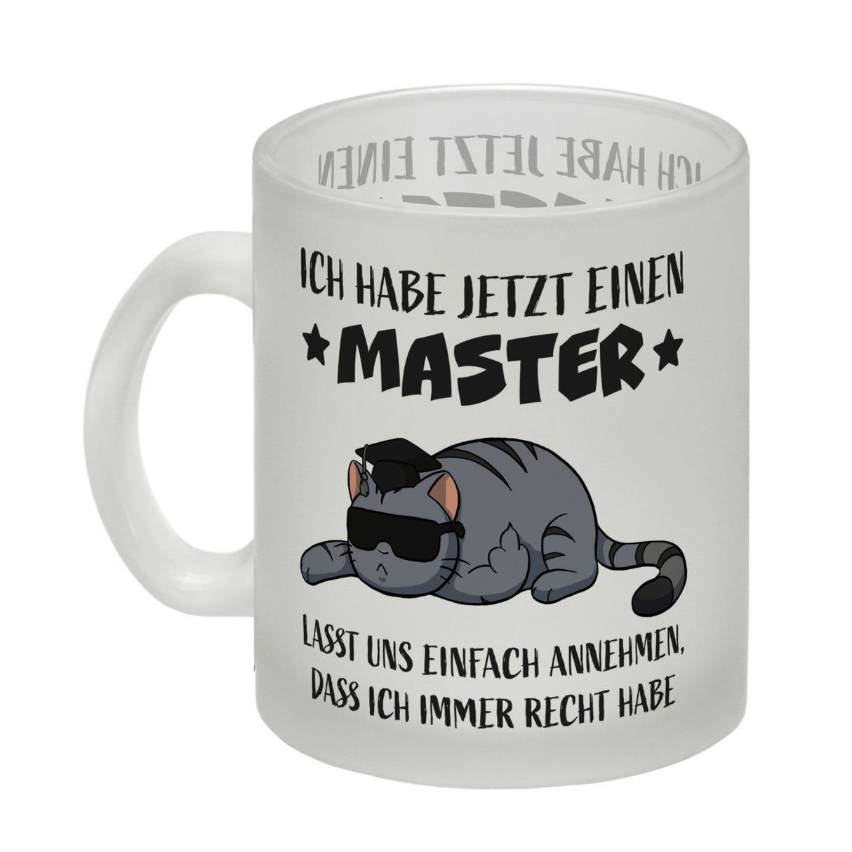 Schlaumeier-Katze Kaffeebecher mit Spruch Habe Master und immer recht