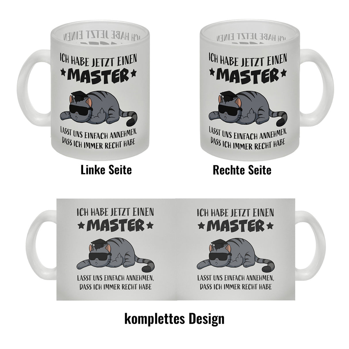 Schlaumeier-Katze Kaffeebecher mit Spruch Habe Master und immer recht