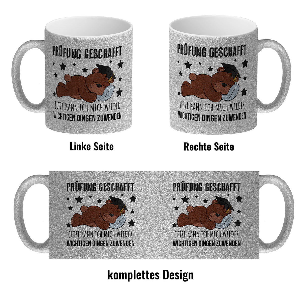 Schlafender Bär mit Doktorhut Kaffeebecher mit Spruch Prüfung bestanden