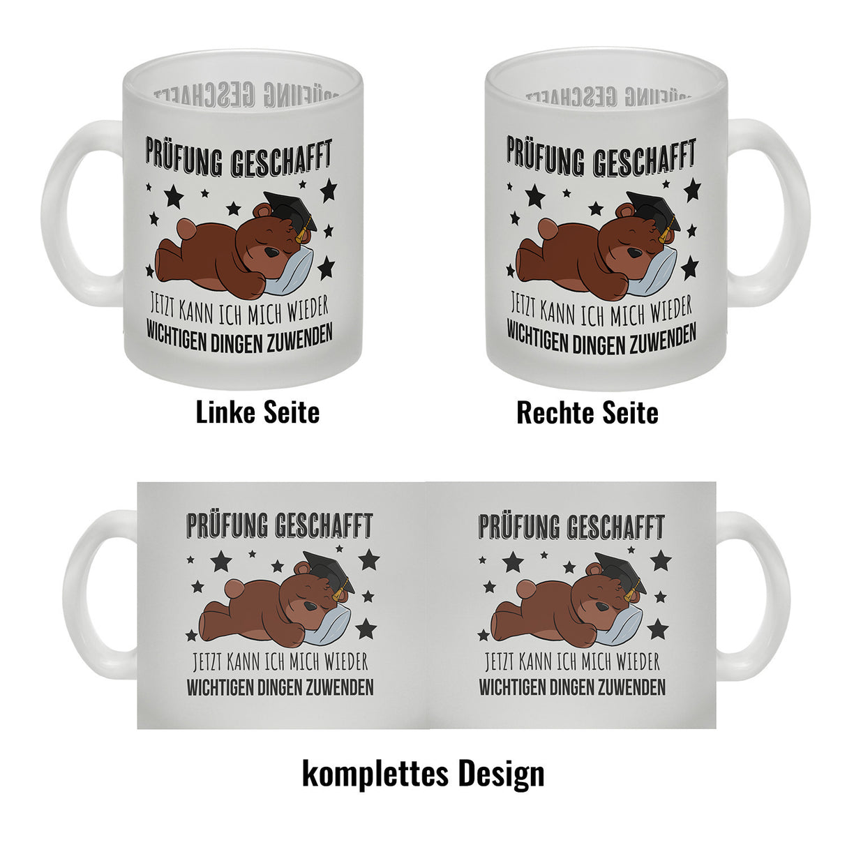 Schlafender Bär mit Doktorhut Kaffeebecher mit Spruch Prüfung bestanden