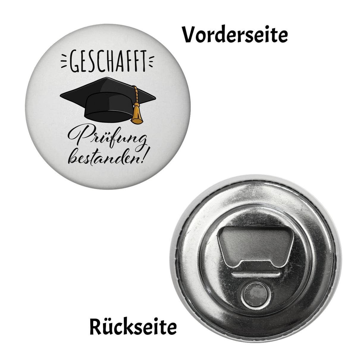 Doktorhut Magnet rund mit Spruch Geschafft Prüfung bestanden