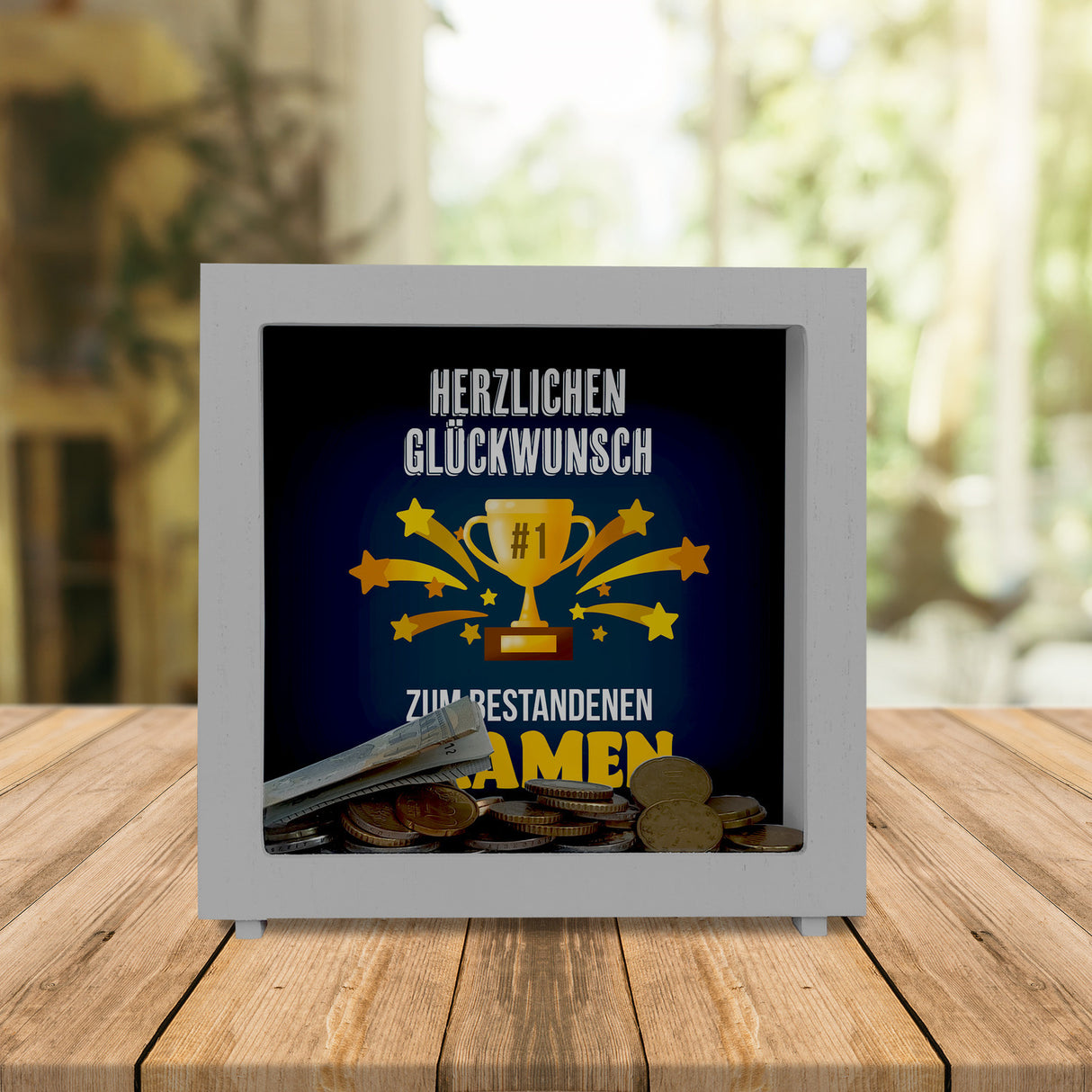 Herzlichen Glückwunsch Spardose mit Spruch zum erfolgreichen Examen