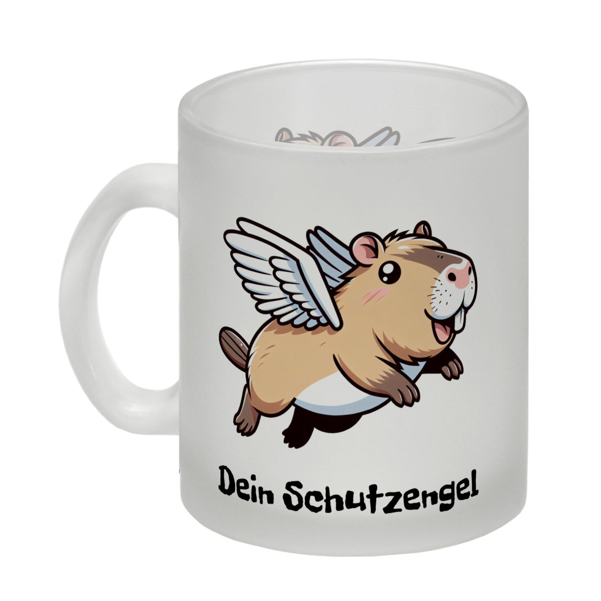 Comic Capybara mit Flügeln Kaffeebecher mit Spruch Dein Schutzengel