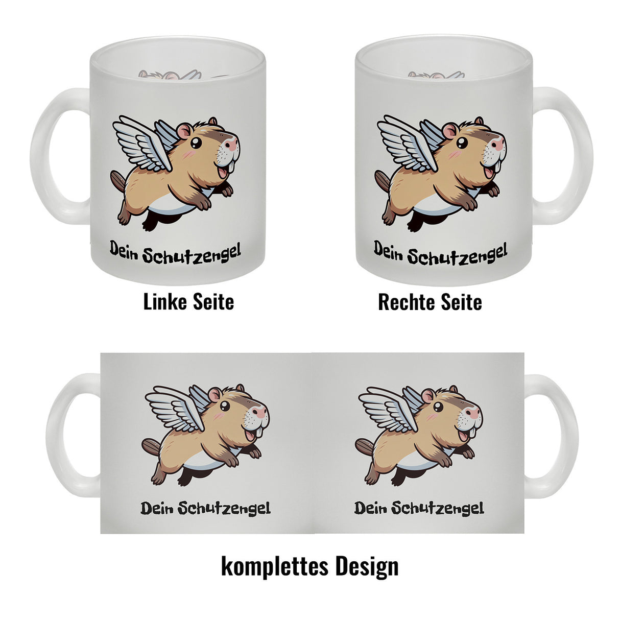 Comic Capybara mit Flügeln Kaffeebecher mit Spruch Dein Schutzengel