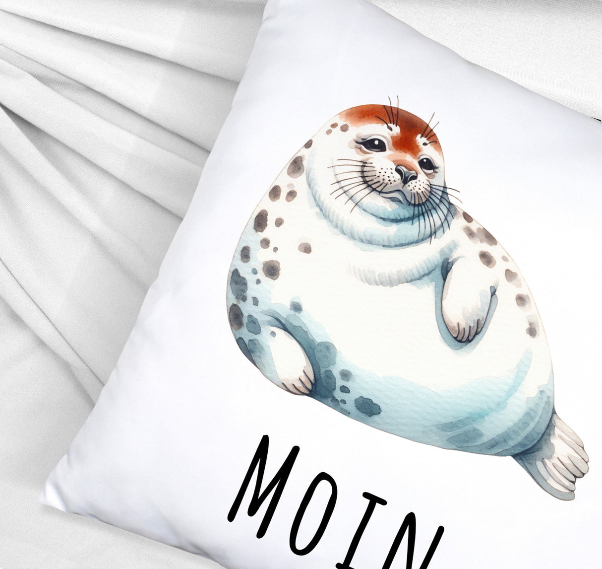 Dicke Robbe Kissen mit Spruch Moin